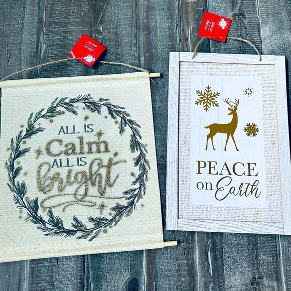 Christmas Gold Glitter Reindeer Wall Art Decor Banner & Sign Set - Picture 1 of 3